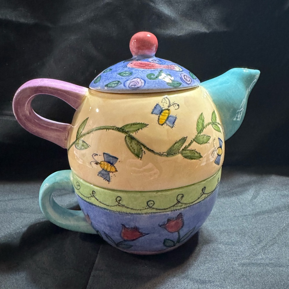 Colorful Ceramic Teapot with Floral Design